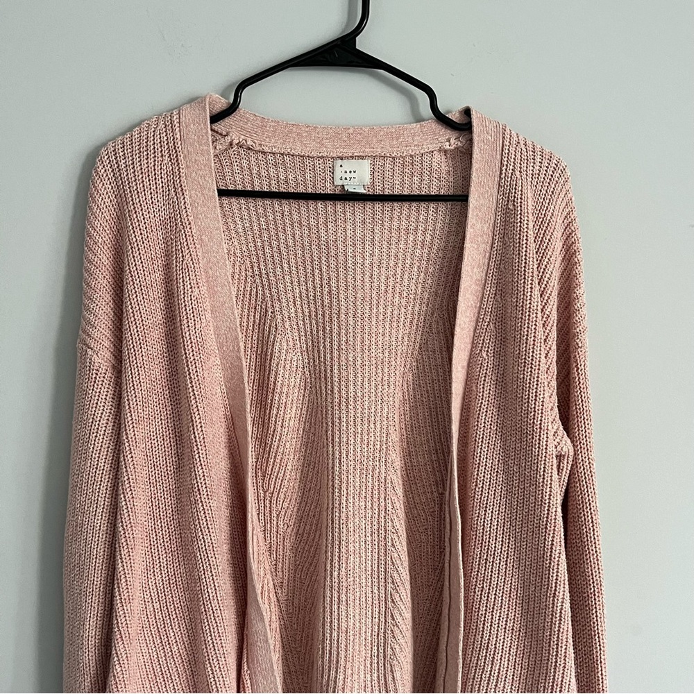 A New Day Soft Pink Knit Long Sleeve Open Front Cardigan - Picture 2 of 5